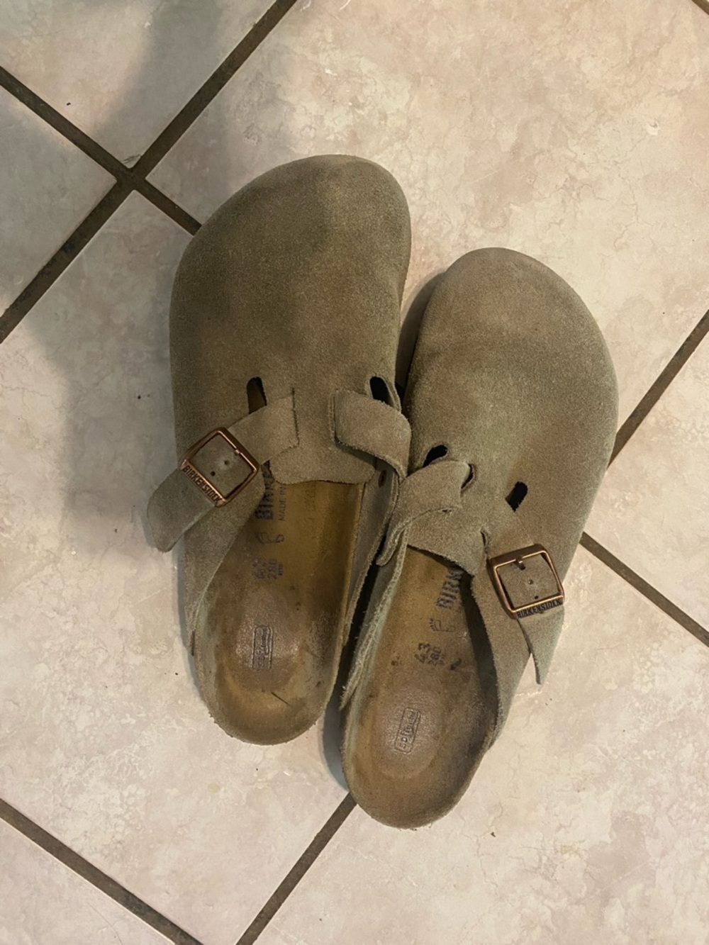 Birkenstock Suede Clogs with Brass Buckles